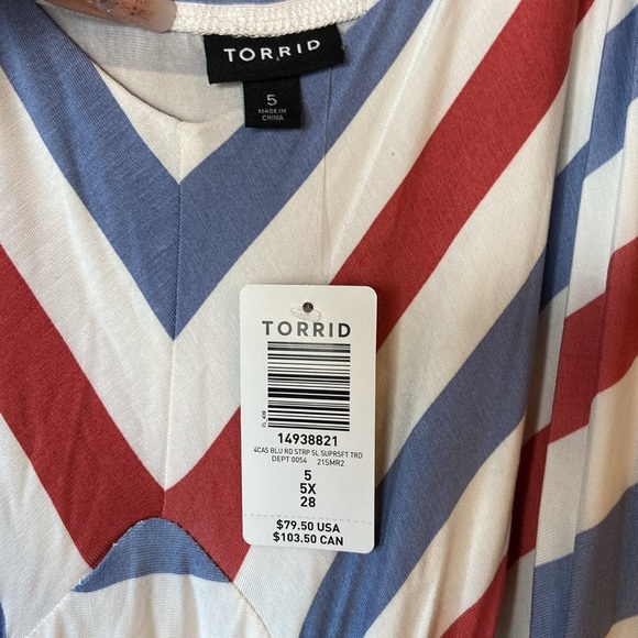TORRID Super Soft Red And Blue Stripe Tired Maxi Dress. Size 5 (5x) - Picture 11 of 14